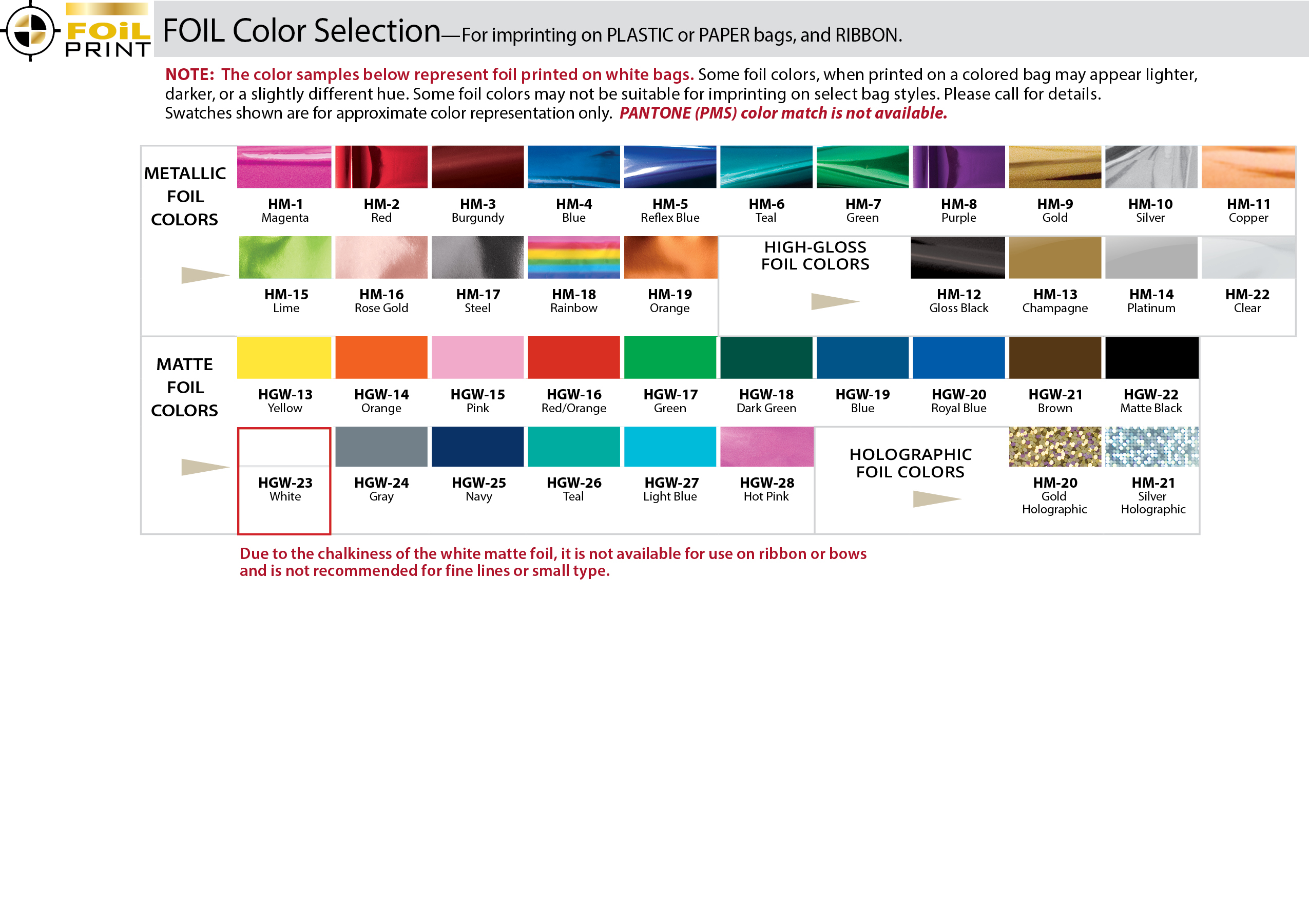 Foil Stamp Color Chart